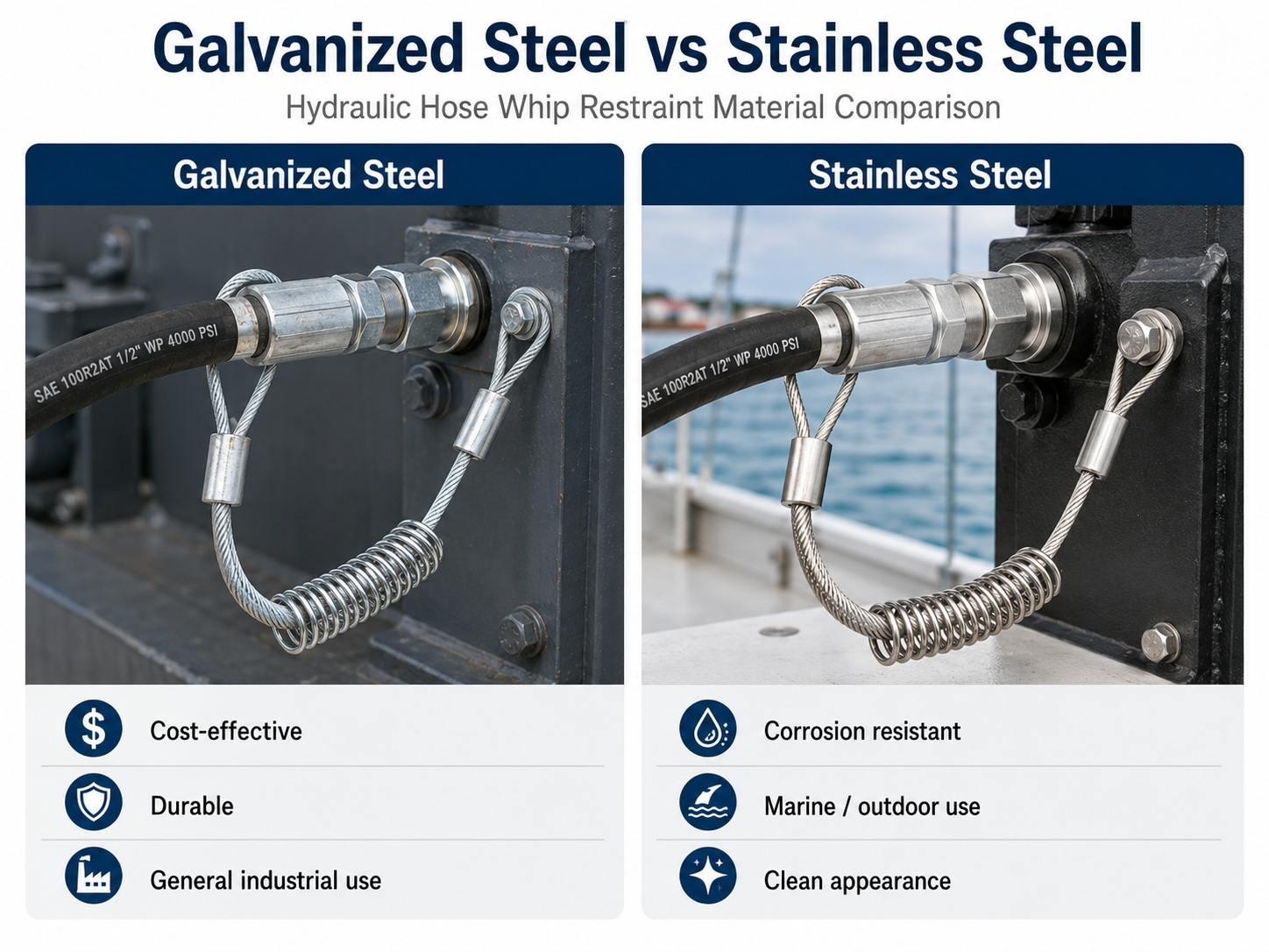 Galvanized steel and stainless steel ضبط الجلد الخرطوم الهيدروليكي material comparison