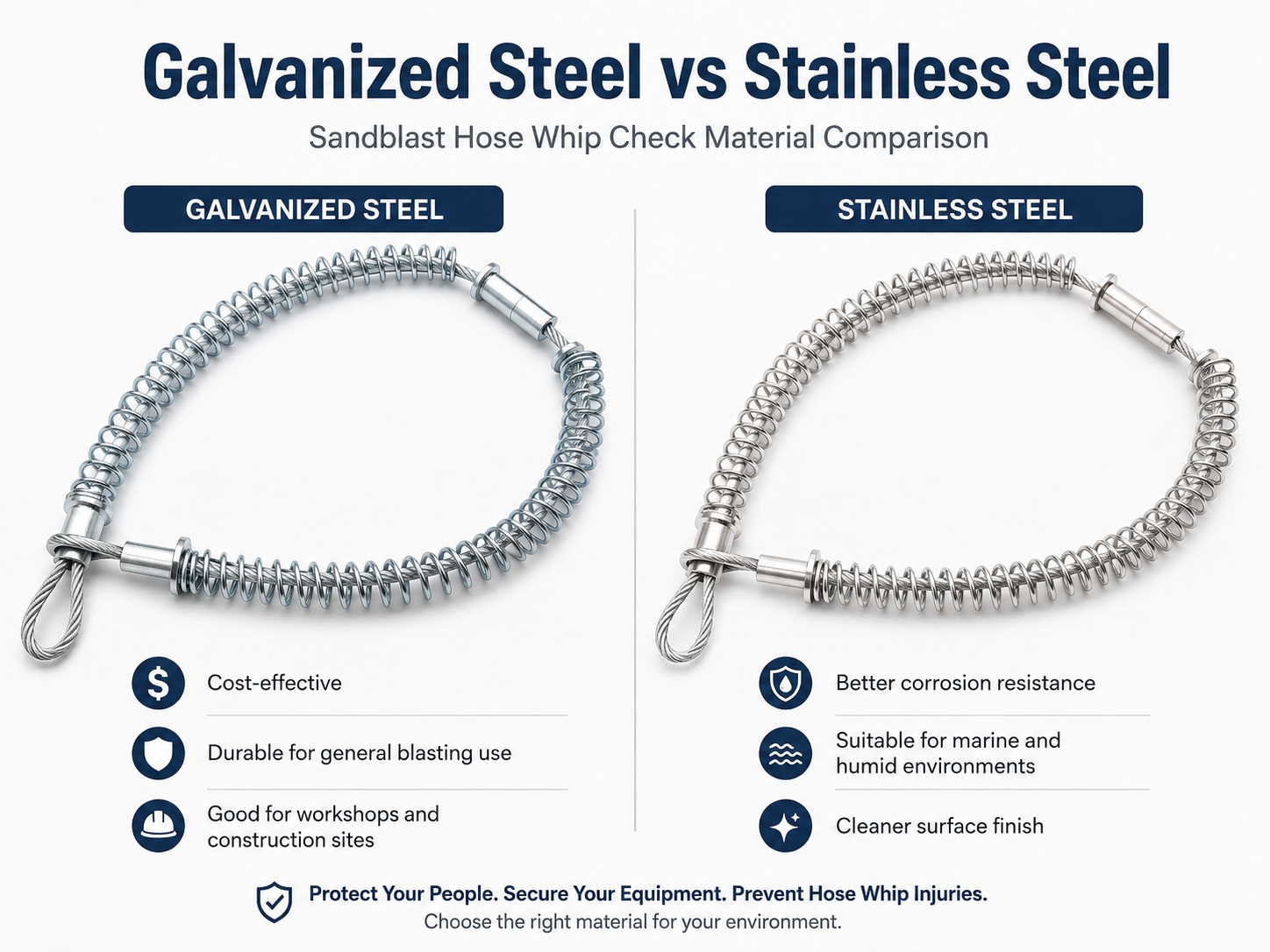 Galvanized steel and stainless steel sandblast خرطوم جلد التحقق material comparison