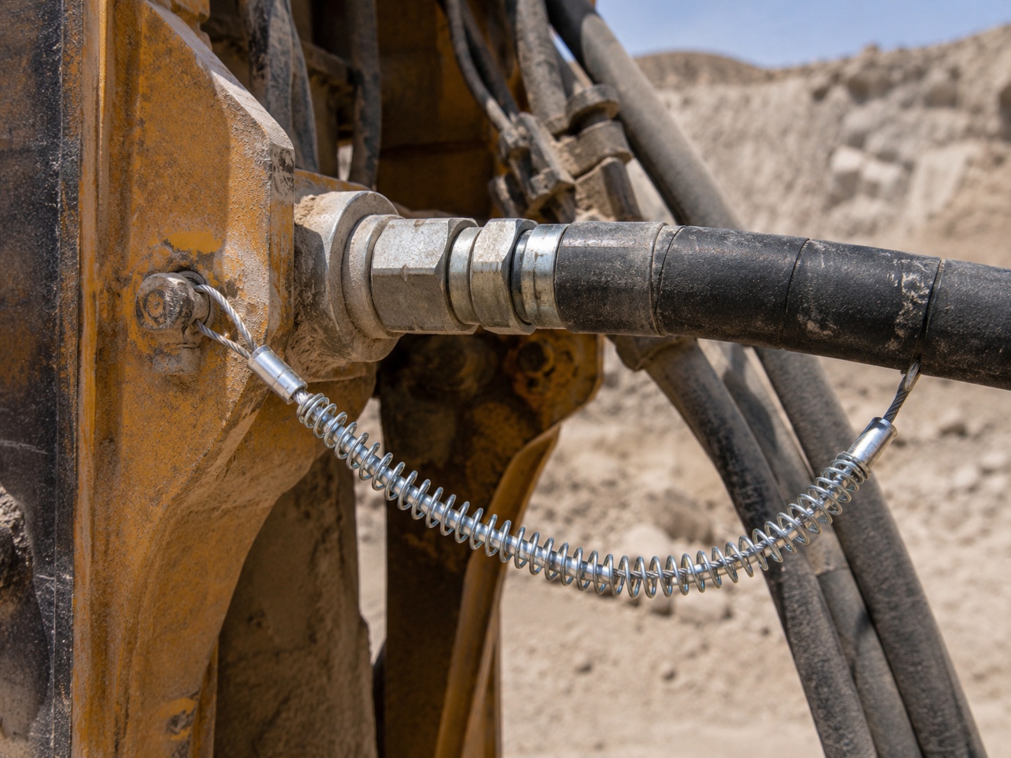 Mining ضبط الجلد الخرطوم الهيدروليكي installed on heavy equipment hose connection